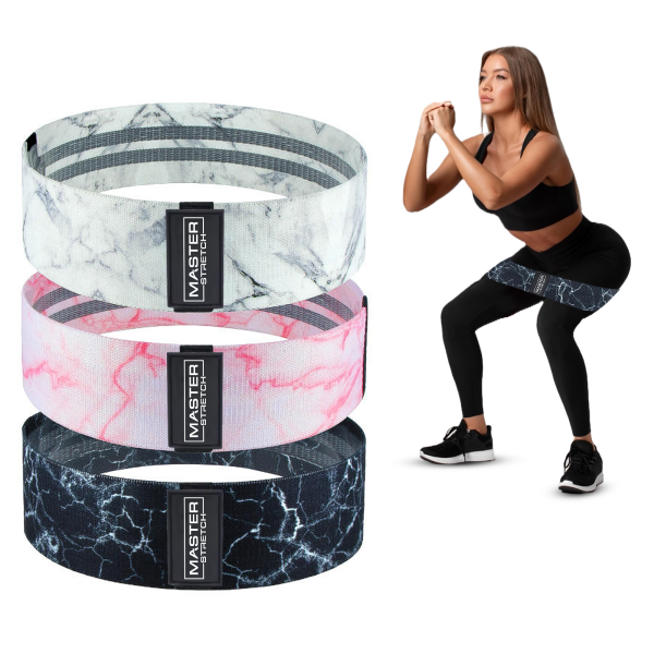 Master Stretch 3cm Sublimated Fabric Resistance Bands – 3 Pack Mobility & Rehab Set (Design Variant)